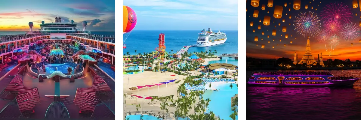 Adults-only cruise ship at sea with turquoise water