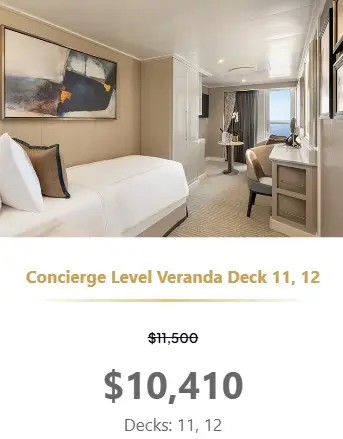 Desire Feb 2027 Oceania Allura Concierge level 11 and 12 pricing