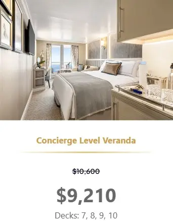 Desire Feb 2027 Oceania Allura Concierge level veranda pricing