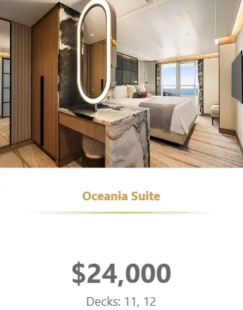 Desire Feb 2027 Oceania Allura Oceania Suite cabin pricing