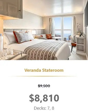 Desire Feb 2027 Oceania Allura Veranda Stateroom pricing