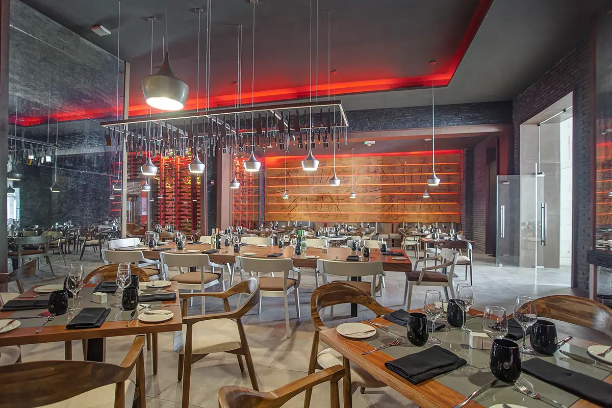 Hunter Steakhouse at Grand Lido Nude Luxury Resort Jamaica offering gourmet steak and wine in a stylish ambiance