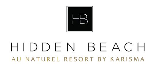 Hidden Beach Au Naturel Resort by Karisma logo featuring HB monogram on black background with gold text