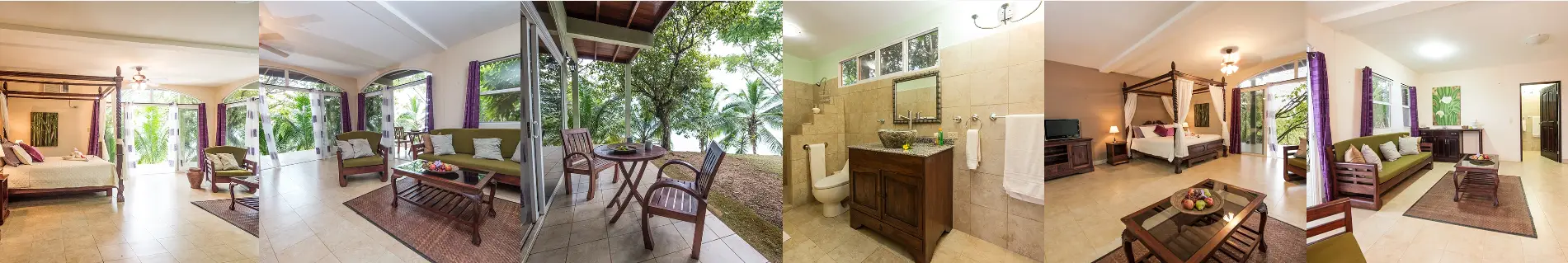 Junior Suite at a clothing optional resort in Panama featuring king bed, seating area, and ocean views