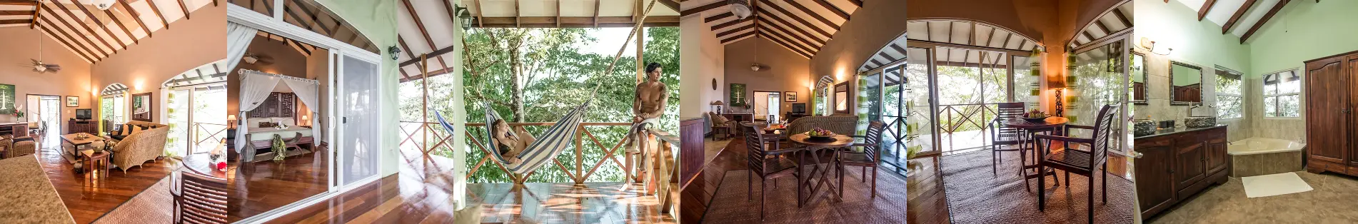 Luxury Suite at a clothing optional resort in Panama with two bedrooms, open living space, and ocean view terrace