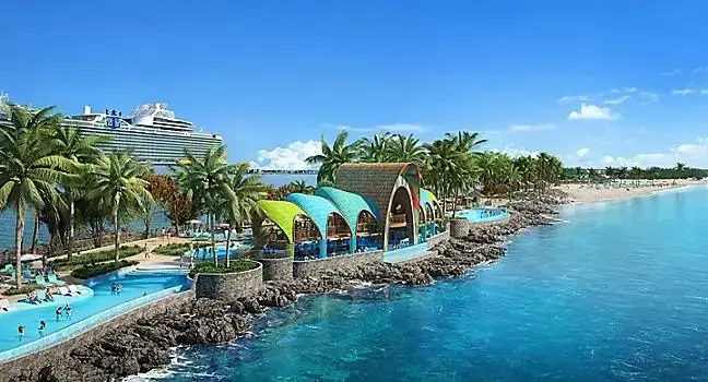 Resort pool and beachside view in Nassau, Bahamas, a stop on the Bliss Cruise itinerary