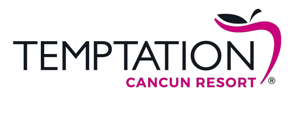 Temptation Cancun Resort logo, adults only all inclusive resort in Mexico with topless optional areas, party atmosphere, and luxury beachfront experience