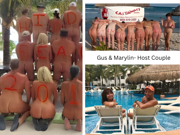 Couples and singles attending the Rendezvous on the Riviera group trip at Hidden Beach Mexico, a clothing optional adults only resort experience