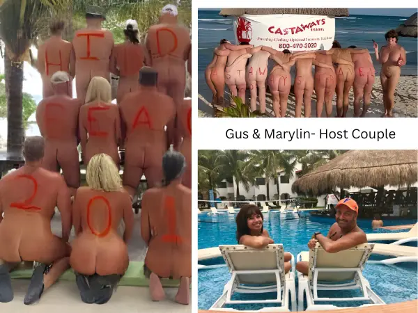 Couples and singles attending the Rendezvous on the Riviera group trip at Hidden Beach Mexico, a clothing optional adults only resort experience