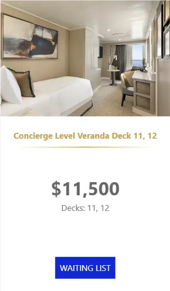 Desire Feb 2027 Oceania Allura Concierge level 11 and 12 pricing