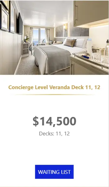 Oceania Allura Concierge Level Veranda Deck 11,12