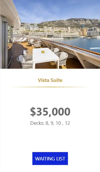 Desire Feb 2027 Oceania Allura Vista Suite cabin pricing