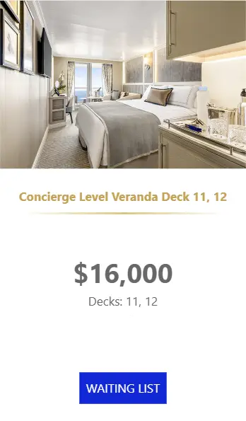 Oceania Allura Concierge Level Veranda Deck 11,12