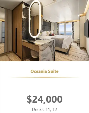 Desire Feb 2027 Oceania Allura Oceania Suite cabin pricing