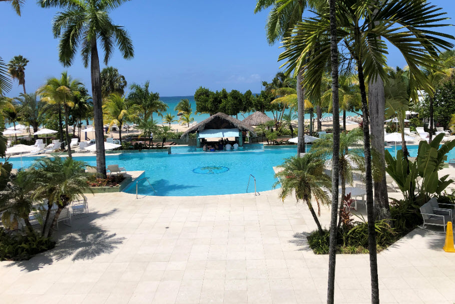 Aerial view of Couples Negril Jamaica beachfront resort on Seven Mile Beach, adults only all inclusive honeymoon and anniversary destination
