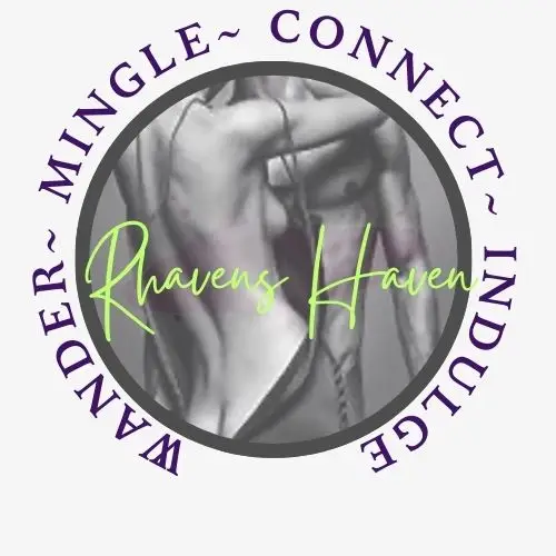 Rhavens Haven lifestyle group logo for annual swinger trip to Hedonism II resort in Jamaica featuring couple silhouette and wander mingle connect indulge text