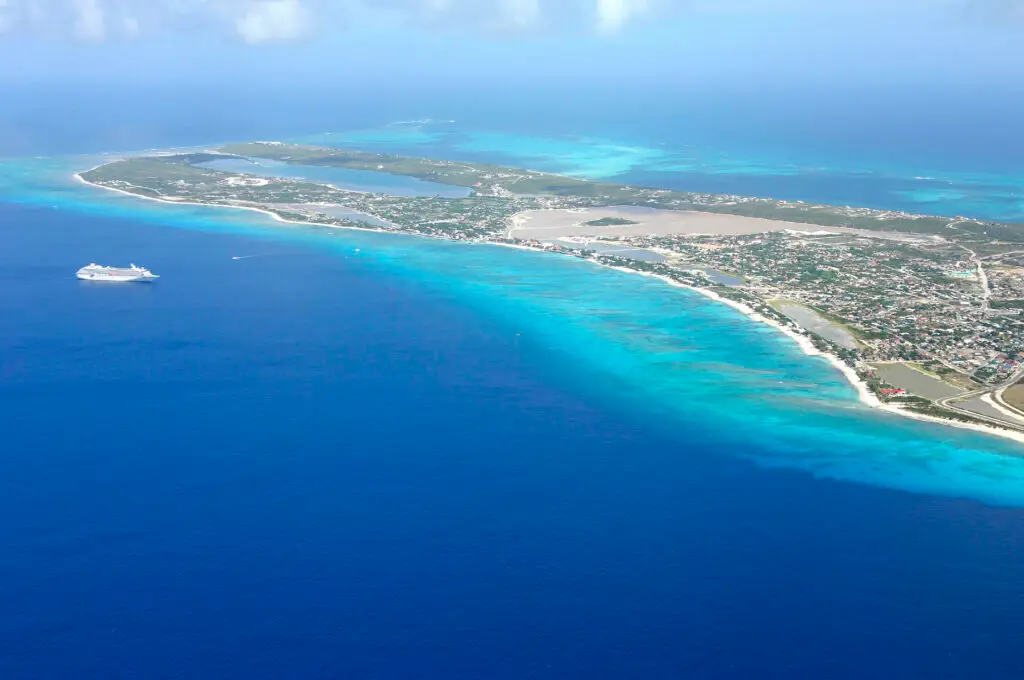 Areil view of the island of Grand Turk port stop for swinger cruise