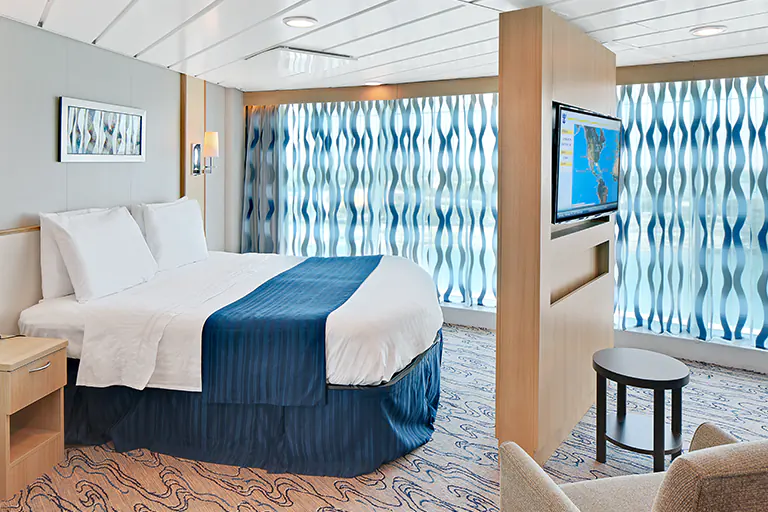 Panoramic ocean view suite with large windows and ocean views on Mariner of the Seas, Bliss Cruise February 2028 New Orleans adults only nude swinger cruise