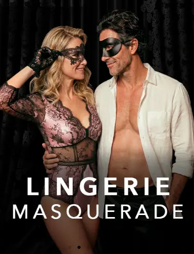 Couples in elegant lingerie and masks at Lingerie Masquerade theme night on Desire Cruise August 2026 swinger cruise