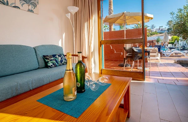 Nude resort Spain Canary Islands apartment accommodation with private terrace overlooking the pool and tropical gardens