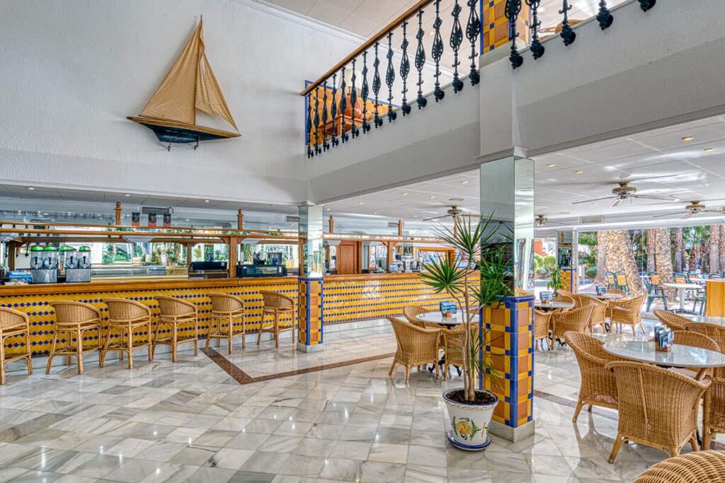 Nude resort Spain Vera Playa bar and lounge area near one of Spain's best naturist beaches