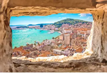 View of Split, Croatia from the historic fortress overlooking the Adriatic Sea, a featured stop on the Desire Cruise Mediterranean 2028 adults only swinger cruise for couples.