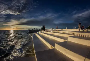 The Sea Organ waterfront in Zadar, Croatia at sunset, a featured port on the Desire Cruise Mediterranean 2028 luxury adults only swinger cruise for couples sailing the Adriatic.
