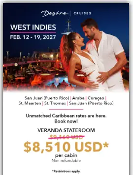Desire Cruise Couples Only Lifestyle Cruise Swinger Travel deal 8,510 for Balcony Stateroom