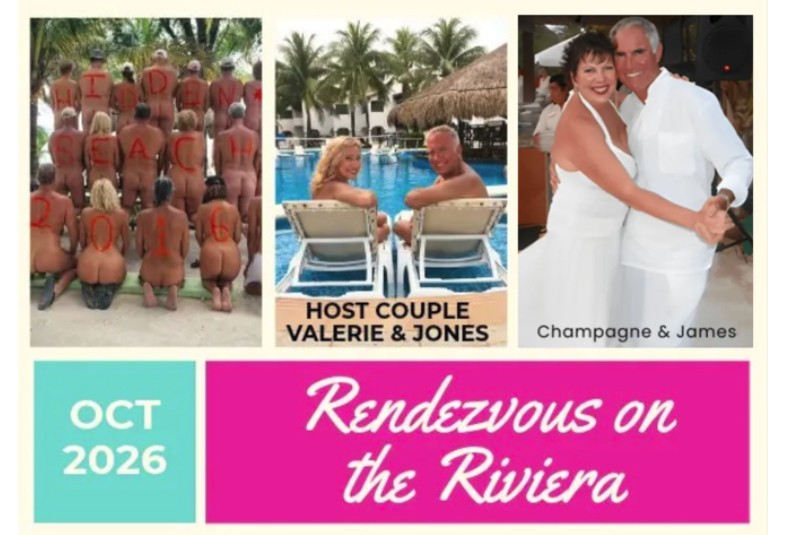 Hidden Beach Resort nude group trip in October 2026 with host couple Valerie and Jones for adults only travel